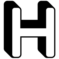 A bold, black and white capital letter "H" with a shadow effect on a transparent background.
