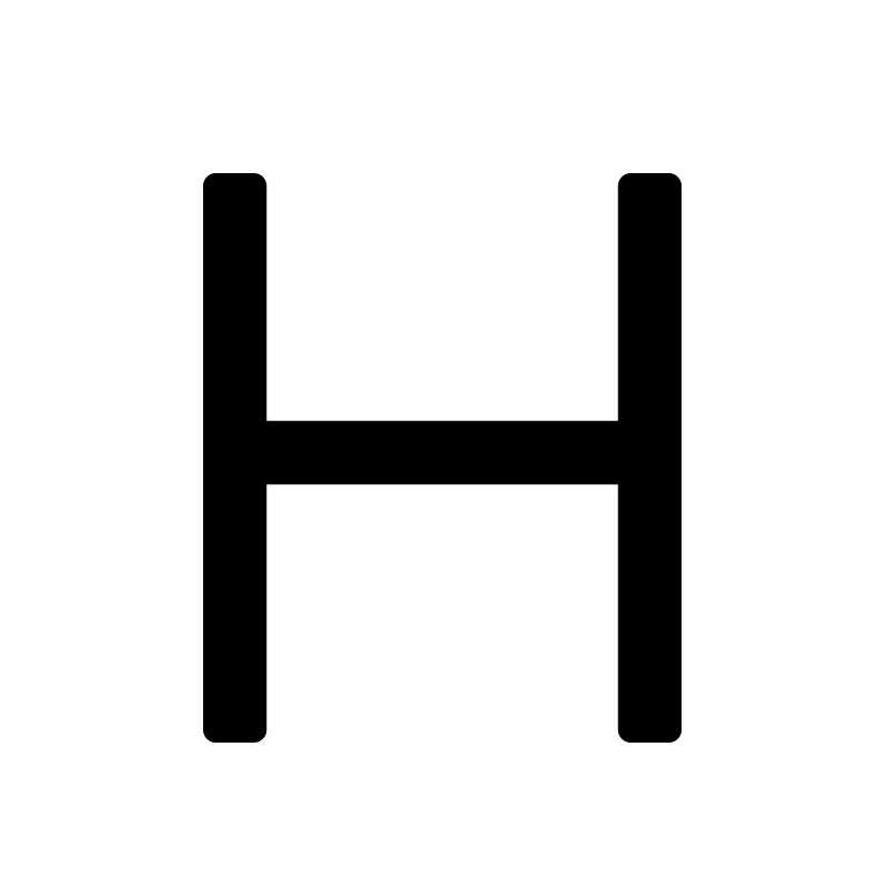 Black capital letter "H" on a white background.